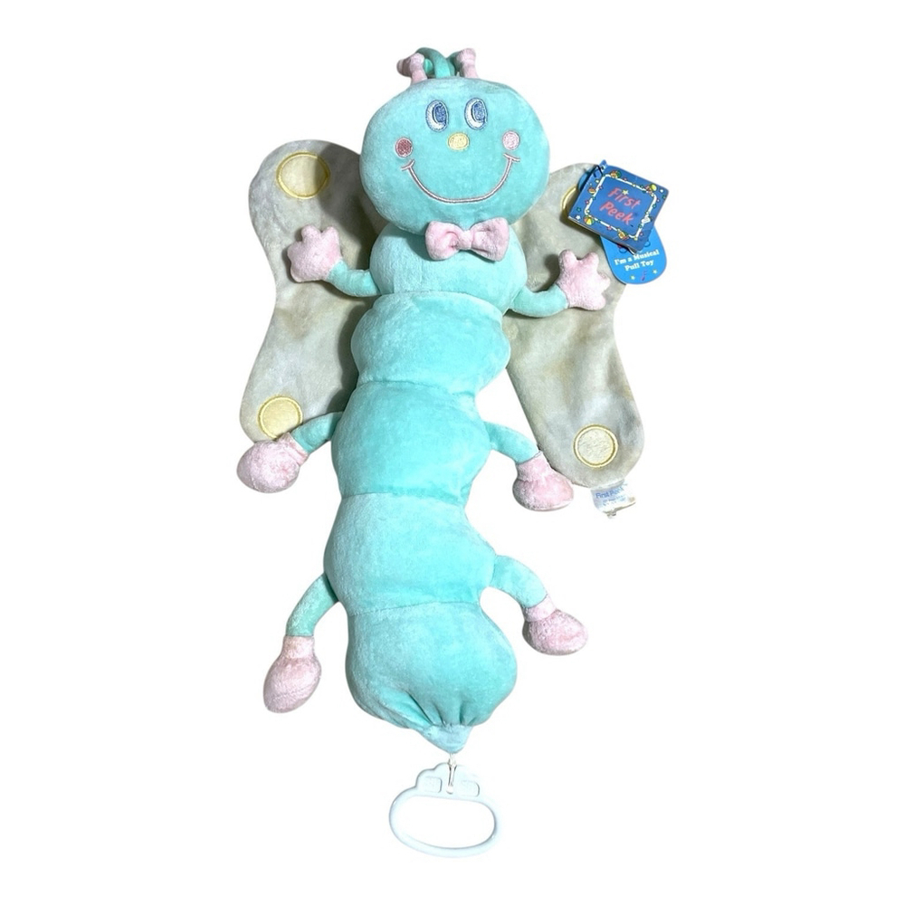 Vintage First Peek Musical Butterfly Plush Hanging Pull Toy FAO Schwarz Tag READ - Picture 2 of 16